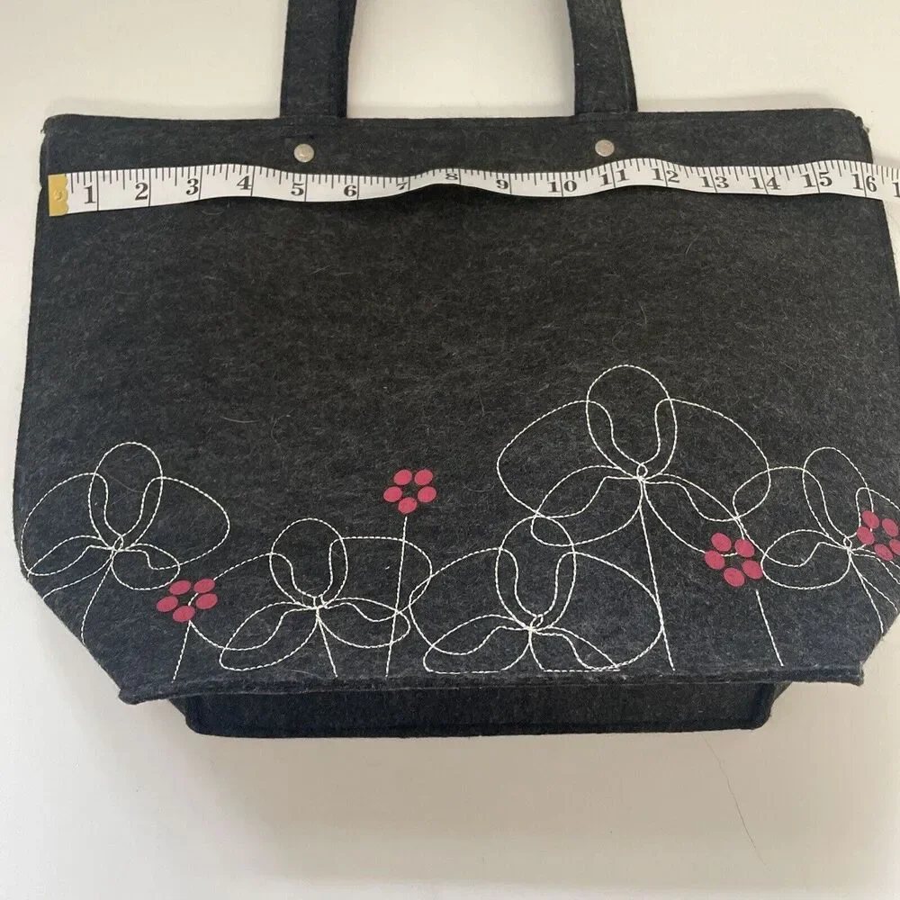 VGUC Felted Grey Handbag, Flower‎ Motif, Double strap Handle